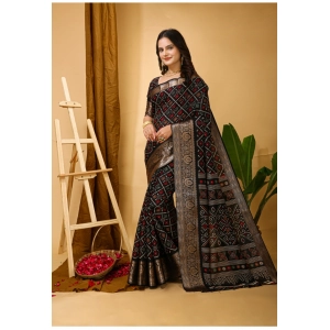 Generic Women's Soft Dola Cotton Kalamkari Printed Saree With Unstitched Blouse 5.5Mtr (Black)