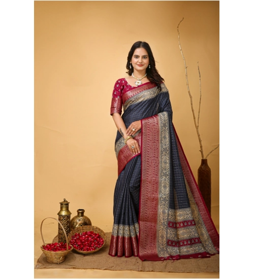 Women's Soft Dola Cotton Kalamkari Printed Saree With Unstitched Blouse 5.5Mtr (Grey)