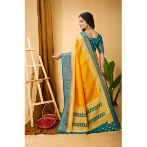 Generic Women's Soft Dola Cotton Kalamkari Printed Saree With Unstitched Blouse 5.5Mtr (Yellow)