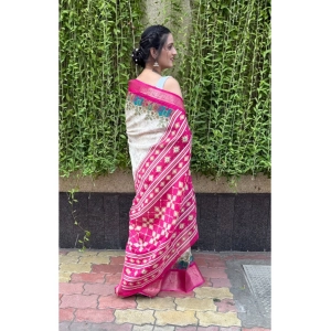 Generic Women's Soft Dola Cotton Kalamkari Printed Saree With Unstitched Blouse 5.5Mtr (White)