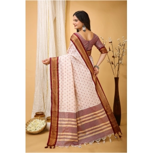 Generic Women's Soft Cotton Silk Printed Saree With Unstitched Blouse 5.5Mtr (Maroon)