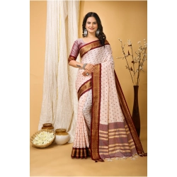 Women's Soft Cotton Silk Printed Saree With Unstitched Blouse 5.5Mtr (Maroon)
