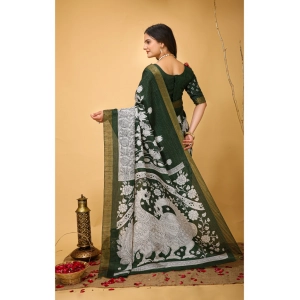 Generic Women's Soft Handloom Cotton Kalamkari Printed Saree With Unstitched Blouse 5.5Mtr (Green)
