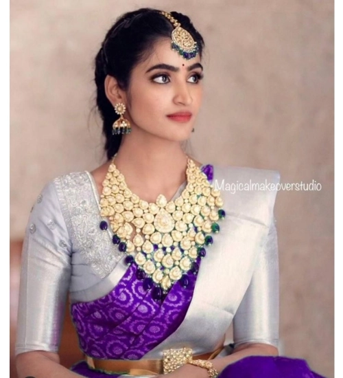 Women's Soft Lichi Silk Printed Saree With Unstitched Blouse 5.5Mtr (Purple) Women's Soft Lichi Silk Printed Saree With Unstitched Blouse 5.5Mtr (Purple)