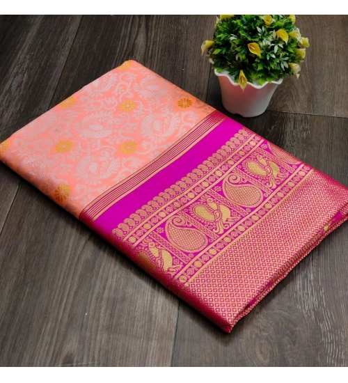Women's Soft Lichi Silk Printed Saree With Unstitched Blouse 5.5Mtr (Pink)