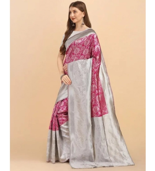 Women's Soft Lichi Silk Printed Saree With Unstitched Blouse 5.5Mtr (Pink) Women's Soft Lichi Silk Printed Saree With Unstitched Blouse 5.5Mtr (Pink)