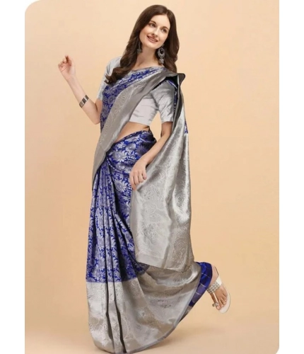 Women's Soft Lichi Silk Printed Saree With Unstitched Blouse 5.5Mtr (Blue) Women's Soft Lichi Silk Printed Saree With Unstitched Blouse 5.5Mtr (Blue)