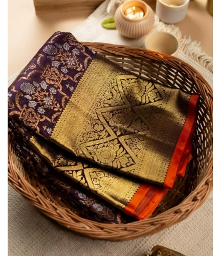 Women's Soft Lichi Silk Printed Saree With Unstitched Blouse 5.5Mtr (Purple) Women's Soft Lichi Silk Printed Saree With Unstitched Blouse 5.5Mtr (Purple)