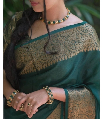 Women's Soft Lichi Silk Solid Saree With Unstitched Blouse 5.5Mtr (Green) Women's Soft Lichi Silk Solid Saree With Unstitched Blouse 5.5Mtr (Green)