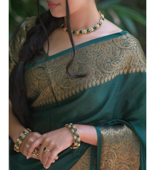 Women's Soft Lichi Silk Solid Saree With Unstitched Blouse 5.5Mtr (Green) Women's Soft Lichi Silk Solid Saree With Unstitched Blouse 5.5Mtr (Green)