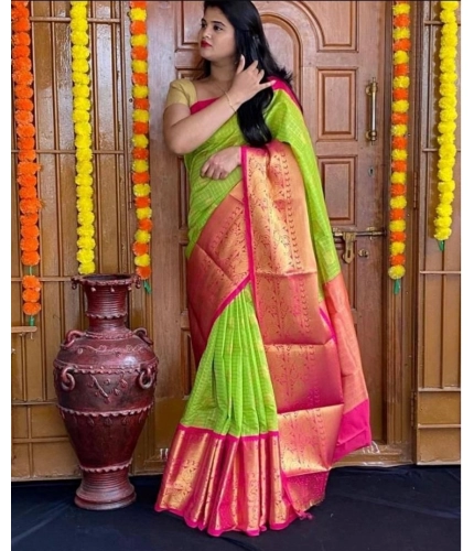 Women's Soft Lichi Silk Printed Saree With Unstitched Blouse 5.5Mtr (Green) Women's Soft Lichi Silk Printed Saree With Unstitched Blouse 5.5Mtr (Green)