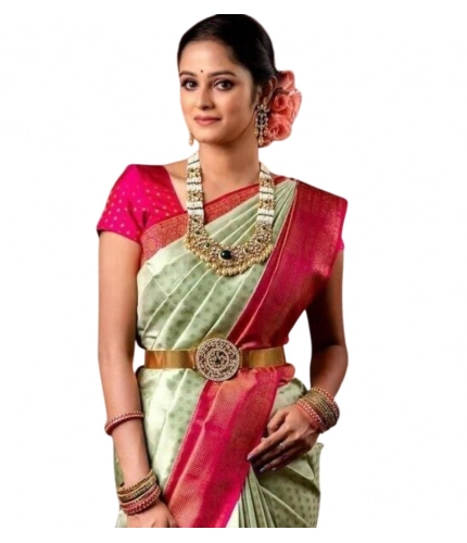 Women's Soft Lichi Silk Printed Saree With Unstitched Blouse 5.5Mtr (Light Green)