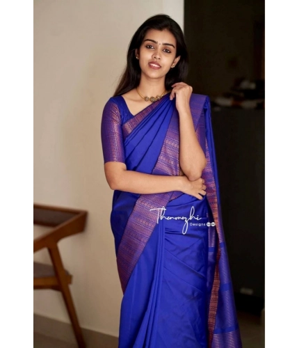 Women's Soft Lichi Silk Solid Saree With Unstitched Blouse 5.5Mtr (Blue) Women's Soft Lichi Silk Solid Saree With Unstitched Blouse 5.5Mtr (Blue)