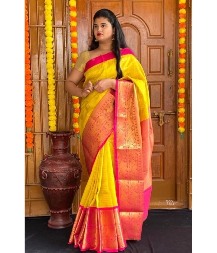 Women's Soft Lichi Silk Printed Saree With Unstitched Blouse 5.5Mtr (Yellow) Women's Soft Lichi Silk Printed Saree With Unstitched Blouse 5.5Mtr (Yellow)