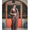 Women's Soft Lichi Silk Printed Saree With Unstitched Blouse 5.5Mtr (Brown) Women's Soft Lichi Silk Printed Saree With Unstitched Blouse 5.5Mtr (Brown)