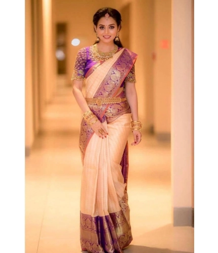 Women's Soft Lichi Silk Printed Saree With Unstitched Blouse 5.5Mtr (Purple) Women's Soft Lichi Silk Printed Saree With Unstitched Blouse 5.5Mtr (Purple)