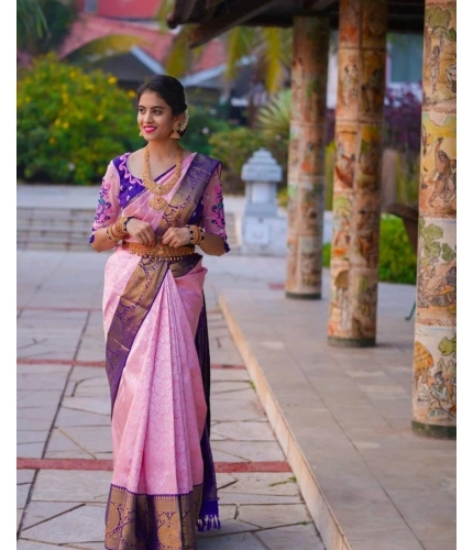 Women's Soft Lichi Silk Printed Saree With Unstitched Blouse 5.5Mtr (Purple) Women's Soft Lichi Silk Printed Saree With Unstitched Blouse 5.5Mtr (Purple)