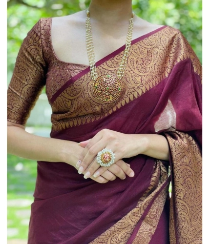 Women's Soft Lichi Silk Solid Saree With Unstitched Blouse 5.5Mtr (Maroon) Women's Soft Lichi Silk Solid Saree With Unstitched Blouse 5.5Mtr (Maroon)