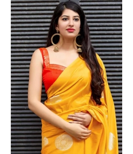 Women's Soft Lichi Silk Printed Saree With Unstitched Blouse 5.5Mtr (Yellow) Women's Soft Lichi Silk Printed Saree With Unstitched Blouse 5.5Mtr (Yellow)