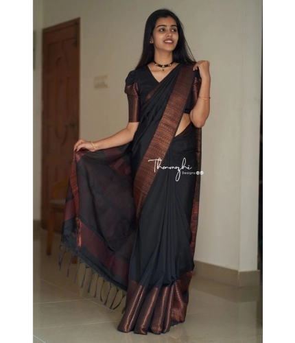 Women's Soft Lichi Silk Solid Saree With Unstitched Blouse 5.5Mtr (Black) Women's Soft Lichi Silk Solid Saree With Unstitched Blouse 5.5Mtr (Black)