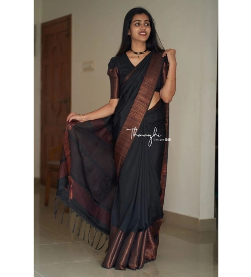 Women's Soft Lichi Silk Solid Saree With Unstitched Blouse 5.5Mtr (Black) Women's Soft Lichi Silk Solid Saree With Unstitched Blouse 5.5Mtr (Black)
