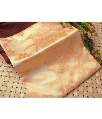 Women's Soft Lichi Silk Printed Saree With Unstitched Blouse 5.5Mtr (Golden)