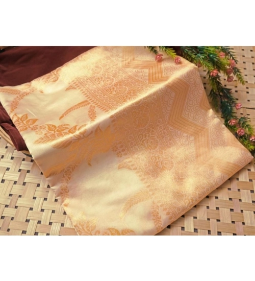 Women's Soft Lichi Silk Printed Saree With Unstitched Blouse 5.5Mtr (Golden)