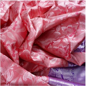 Generic Women's Soft Lichi Silk Printed Saree With Unstitched Blouse 5.5Mtr (Purple)