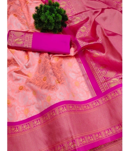 Women's Soft Lichi Silk Printed Saree With Unstitched Blouse 5.5Mtr (Pink) Women's Soft Lichi Silk Printed Saree With Unstitched Blouse 5.5Mtr (Pink)