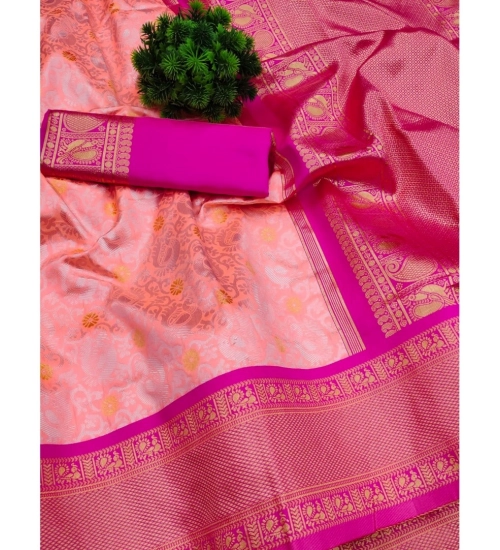 Women's Soft Lichi Silk Printed Saree With Unstitched Blouse 5.5Mtr (Pink) Women's Soft Lichi Silk Printed Saree With Unstitched Blouse 5.5Mtr (Pink)