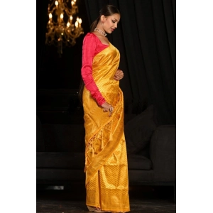 Generic Women's Soft Lichi Silk Woven Saree With Unstitched Blouse 5.5Mtr (Yellow)