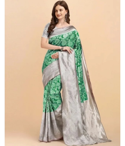 Women's Soft Lichi Silk Printed Saree With Unstitched Blouse 5.5Mtr (Green) Women's Soft Lichi Silk Printed Saree With Unstitched Blouse 5.5Mtr (Green)