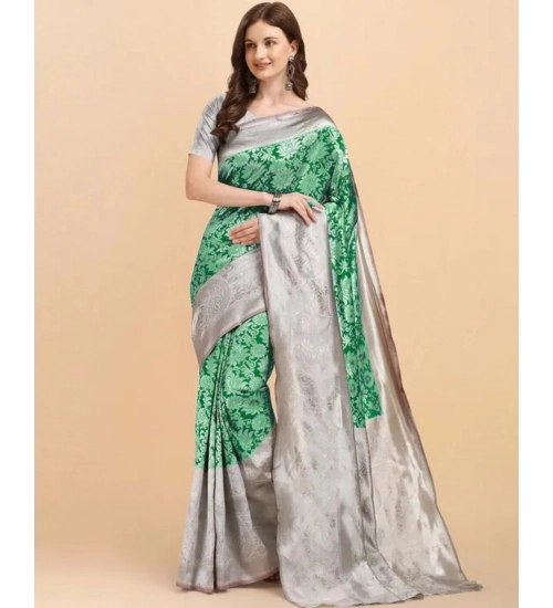 Women's Soft Lichi Silk Printed Saree With Unstitched Blouse 5.5Mtr (Green)