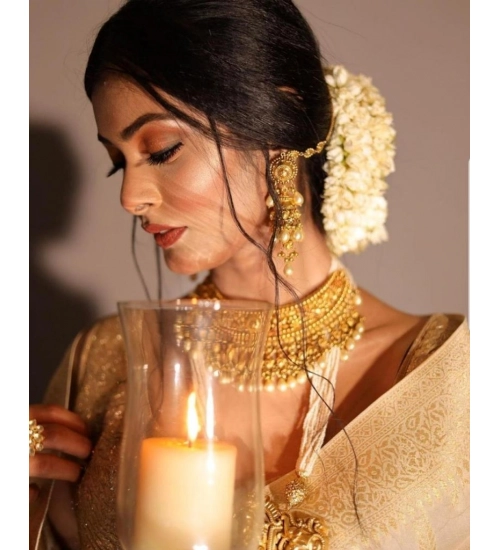 Women's Soft Lichi Silk Printed Saree With Unstitched Blouse 5.5Mtr (Golden)