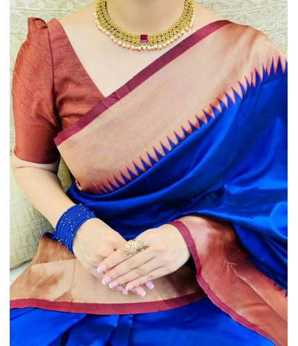 Women's Soft Lichi Silk Solid Saree With Unstitched Blouse 5.5Mtr (Blue) Women's Soft Lichi Silk Solid Saree With Unstitched Blouse 5.5Mtr (Blue)
