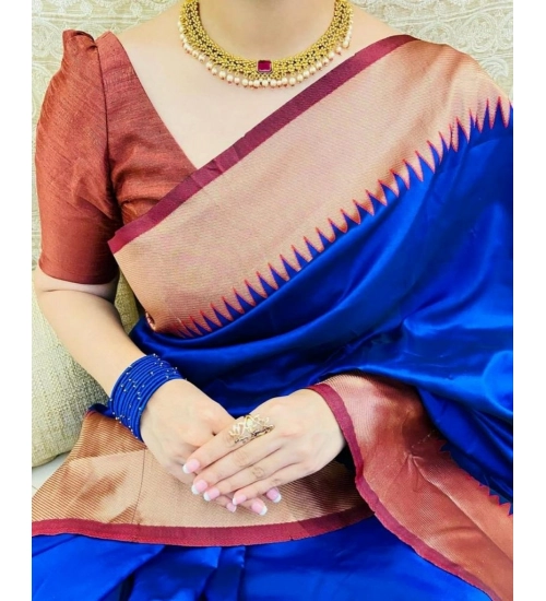 Women's Soft Lichi Silk Solid Saree With Unstitched Blouse 5.5Mtr (Blue) Women's Soft Lichi Silk Solid Saree With Unstitched Blouse 5.5Mtr (Blue)