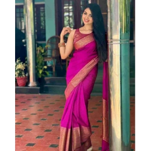Generic Women's Soft Lichi Silk Solid Saree With Unstitched Blouse 5.5Mtr (Pink)