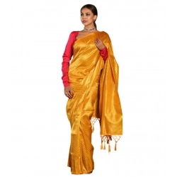 Women's Soft Lichi Silk Woven Saree With Unstitched Blouse 5.5Mtr (Yellow)