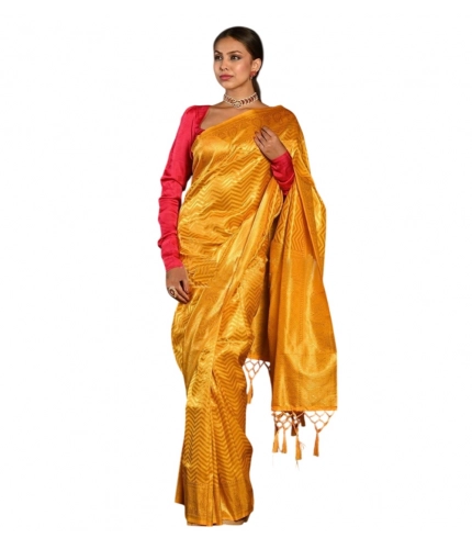 Women's Soft Lichi Silk Woven Saree With Unstitched Blouse 5.5Mtr (Yellow)
