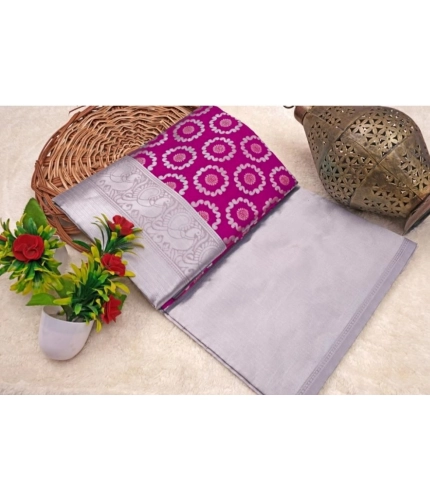 Women's Soft Lichi Silk Printed Saree With Unstitched Blouse 5.5Mtr (Pink)