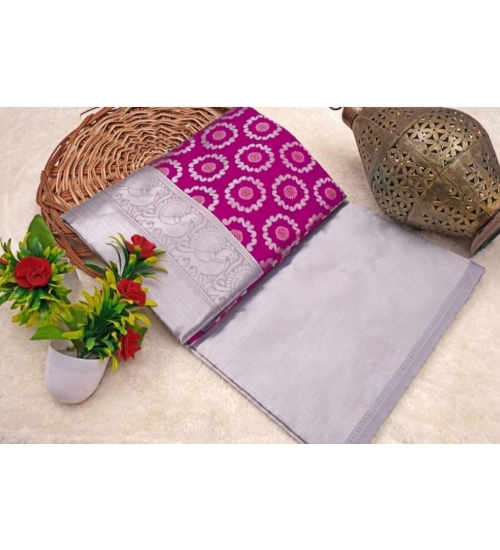 Women's Soft Lichi Silk Printed Saree With Unstitched Blouse 5.5Mtr (Pink)