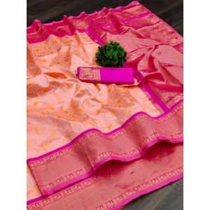 Generic Women's Soft Lichi Silk Printed Saree With Unstitched Blouse 5.5Mtr (Pink)