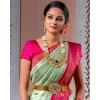 Women's Soft Lichi Silk Printed Saree With Unstitched Blouse 5.5Mtr (Light Green) Women's Soft Lichi Silk Printed Saree With Unstitched Blouse 5.5Mtr (Light Green)