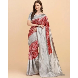 Women's Soft Lichi Silk Printed Saree With Unstitched Blouse 5.5Mtr (Red)