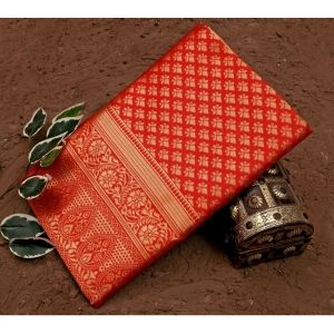Generic Women's Soft Lichi Silk Printed Saree With Unstitched Blouse 5.5Mtr (Red)