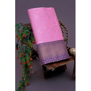 Generic Women's Soft Lichi Silk Printed Saree With Unstitched Blouse 5.5Mtr (Purple)