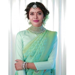 Women's Soft Lichi Silk Printed Saree With Unstitched Blouse 5.5Mtr (Light Green)