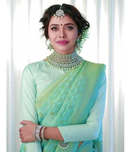 Women's Soft Lichi Silk Printed Saree With Unstitched Blouse 5.5Mtr (Light Green)