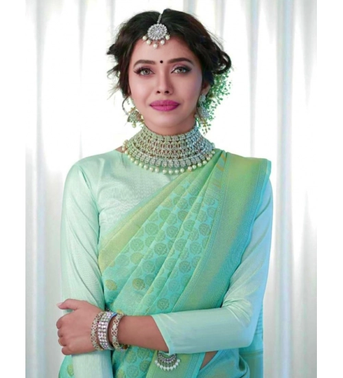 Women's Soft Lichi Silk Printed Saree With Unstitched Blouse 5.5Mtr (Light Green)