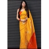 Women's Soft Lichi Silk Printed Saree With Unstitched Blouse 5.5Mtr (Yellow)
